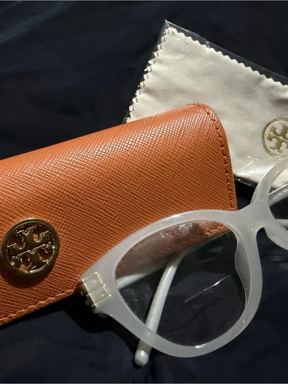 Tory Burch Frosted White slight pink Cat-Eye Sunglasses with Gold Logo Accents - Picture 2 of 11